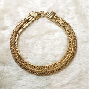 VINTAGE Goldtone Goddess Statement Snake Chain Collar Necklace